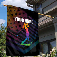 Colorful Golf Garden Flag Watercolor American Flag Female Golfer Silhouette in Rainbow Gradient - Wonder Print Shop