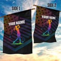 Colorful Golf Garden Flag Watercolor American Flag Female Golfer Silhouette in Rainbow Gradient - Wonder Print Shop
