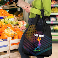 Colorful Golf Grocery Bag Watercolor American Flag Female Golfer Silhouette in Rainbow Gradient - Wonder Print Shop