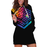 Colorful Golf Hoodie Dress Watercolor American Flag Female Golfer Silhouette in Rainbow Gradient - Wonder Print Shop