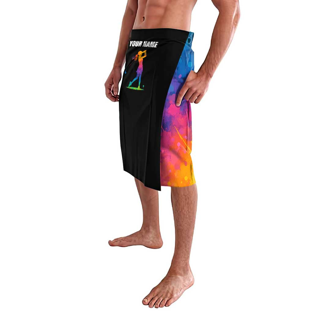 Colorful Golf Lavalava Watercolor American Flag Female Golfer Silhouette in Rainbow Gradient - Wonder Print Shop