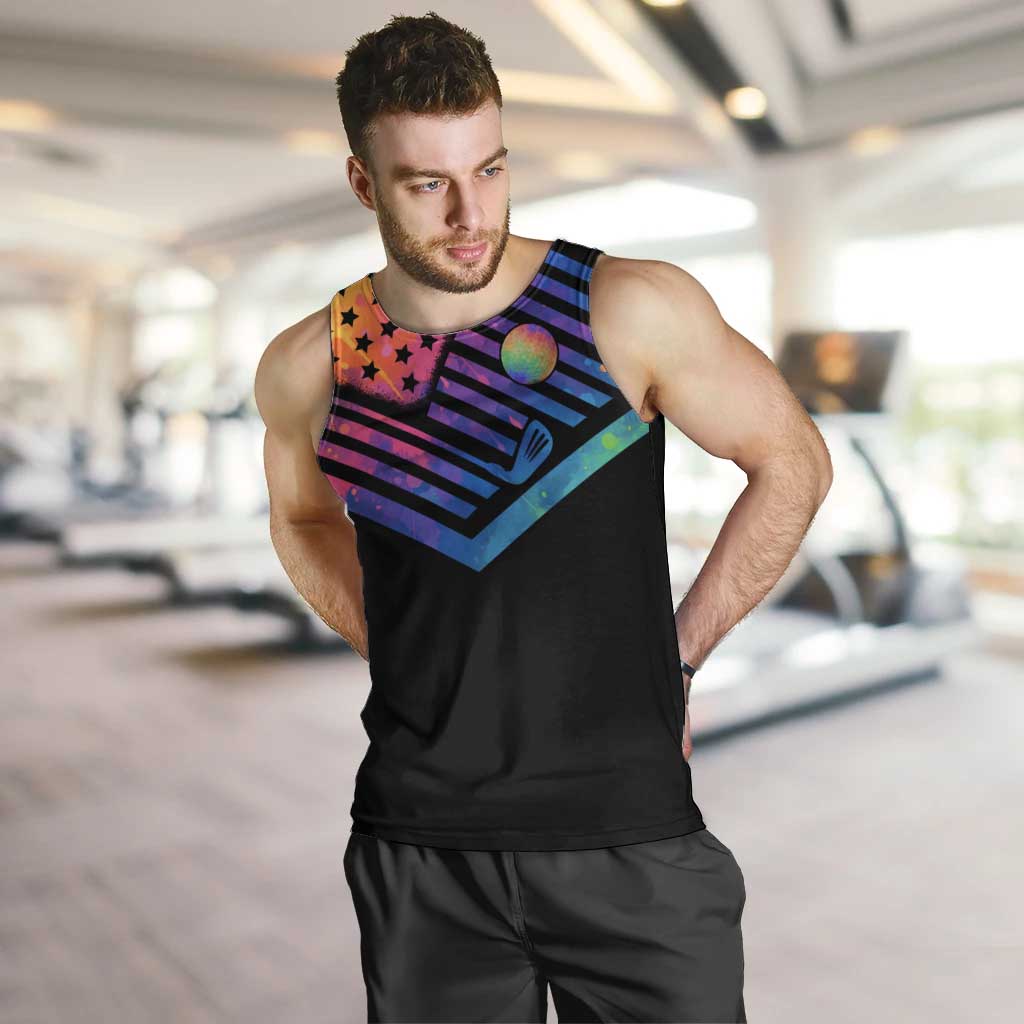 Colorful Golf Men Tank Top Watercolor American Flag Female Golfer Silhouette in Rainbow Gradient - Wonder Print Shop