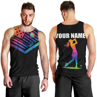 Colorful Golf Men Tank Top Watercolor American Flag Female Golfer Silhouette in Rainbow Gradient - Wonder Print Shop