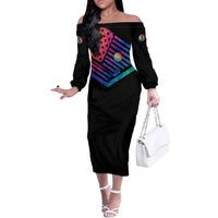 Colorful Golf Off The Shoulder Long Sleeve Dress Watercolor American Flag Female Golfer Silhouette in Rainbow Gradient - Wonder Print Shop