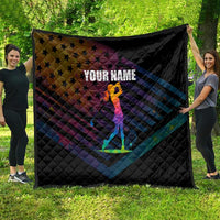 Colorful Golf Quilt Watercolor American Flag Female Golfer Silhouette in Rainbow Gradient - Wonder Print Shop