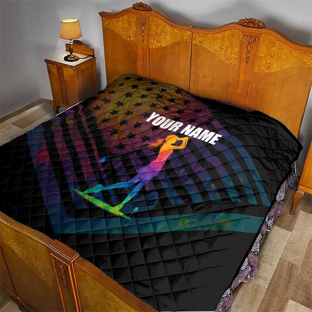 Colorful Golf Quilt Watercolor American Flag Female Golfer Silhouette in Rainbow Gradient - Wonder Print Shop