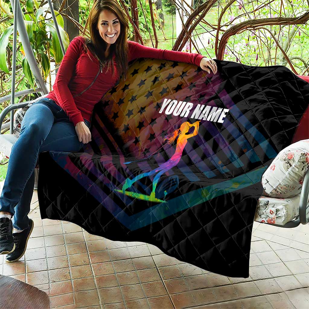 Colorful Golf Quilt Watercolor American Flag Female Golfer Silhouette in Rainbow Gradient - Wonder Print Shop