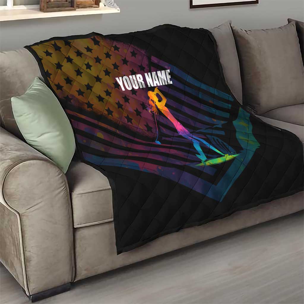 Colorful Golf Quilt Watercolor American Flag Female Golfer Silhouette in Rainbow Gradient - Wonder Print Shop