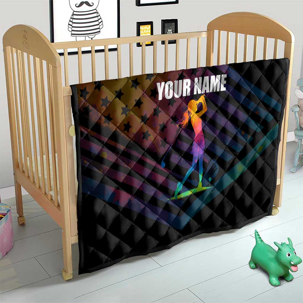 Colorful Golf Quilt Watercolor American Flag Female Golfer Silhouette in Rainbow Gradient - Wonder Print Shop
