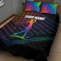 Colorful Golf Quilt Bed Set Watercolor American Flag Female Golfer Silhouette in Rainbow Gradient - Wonder Print Shop