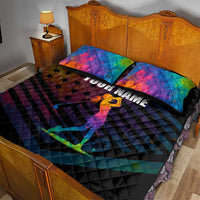 Colorful Golf Quilt Bed Set Watercolor American Flag Female Golfer Silhouette in Rainbow Gradient - Wonder Print Shop