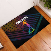 Colorful Golf Rubber Doormat Watercolor American Flag Female Golfer Silhouette in Rainbow Gradient - Wonder Print Shop
