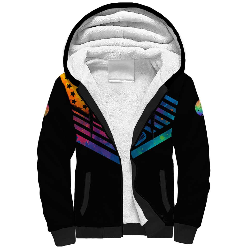 Colorful Golf Sherpa Hoodie Watercolor American Flag Female Golfer Silhouette in Rainbow Gradient - Wonder Print Shop