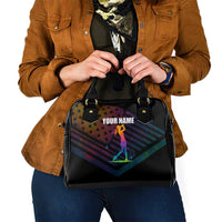 Colorful Golf Shoulder Handbag Watercolor American Flag Female Golfer Silhouette in Rainbow Gradient - Wonder Print Shop