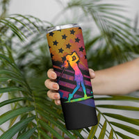 Colorful Golf Skinny Tumbler Watercolor American Flag Female Golfer Silhouette in Rainbow Gradient - Wonder Print Shop