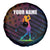 Colorful Golf Spare Tire Cover Watercolor American Flag Female Golfer Silhouette in Rainbow Gradient - Wonder Print Shop