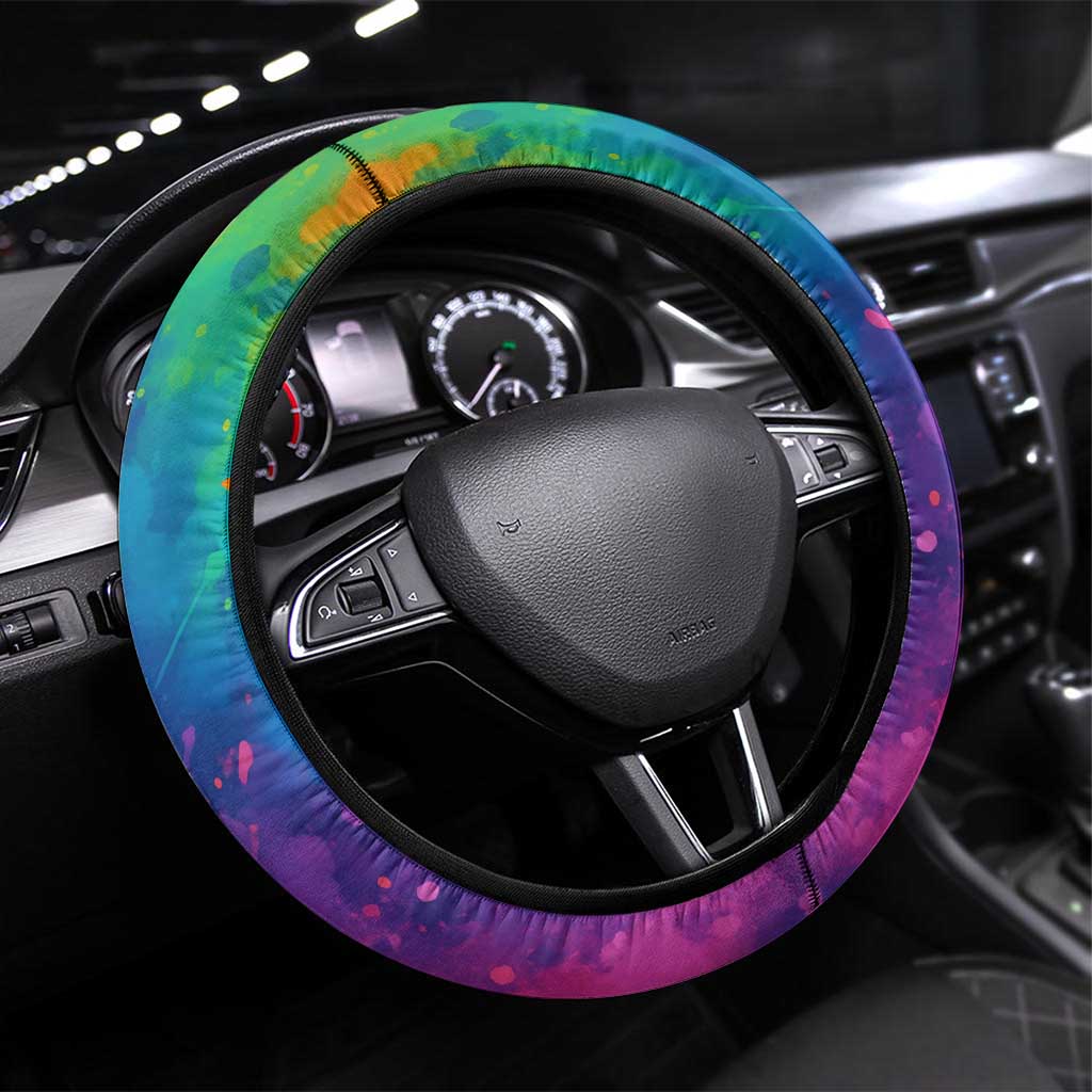 Colorful Golf Steering Wheel Cover Watercolor American Flag Female Golfer Silhouette in Rainbow Gradient - Wonder Print Shop