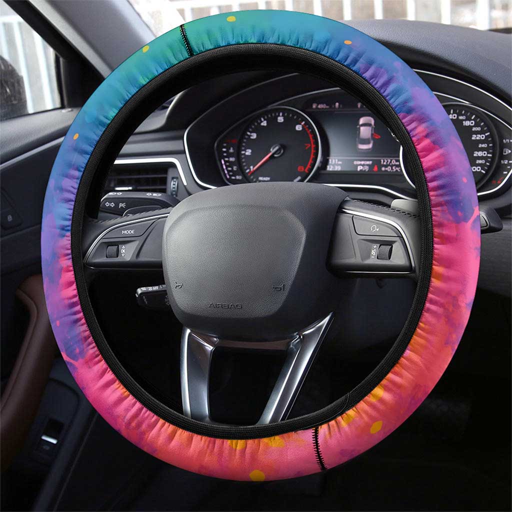 Colorful Golf Steering Wheel Cover Watercolor American Flag Female Golfer Silhouette in Rainbow Gradient - Wonder Print Shop