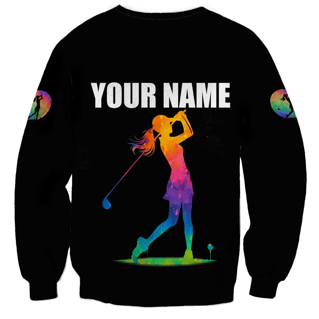 Colorful Golf Sweatshirt Watercolor American Flag Female Golfer Silhouette in Rainbow Gradient - Wonder Print Shop