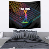 Colorful Golf Tapestry Watercolor American Flag Female Golfer Silhouette in Rainbow Gradient - Wonder Print Shop