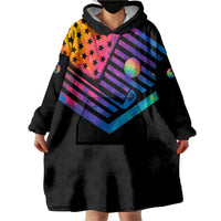 Colorful Golf Wearable Blanket Hoodie Watercolor American Flag Female Golfer Silhouette in Rainbow Gradient - Wonder Print Shop