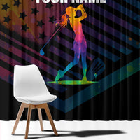 Colorful Golf Window Curtain Watercolor American Flag Female Golfer Silhouette in Rainbow Gradient - Wonder Print Shop