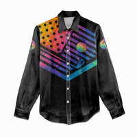 Colorful Golf Women Casual Shirt Watercolor American Flag Female Golfer Silhouette in Rainbow Gradient - Wonder Print Shop