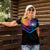 Colorful Golf Women Polo Shirt Watercolor American Flag Female Golfer Silhouette in Rainbow Gradient - Wonder Print Shop