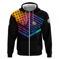 Colorful Golf Zip Hoodie Watercolor American Flag Female Golfer Silhouette in Rainbow Gradient - Wonder Print Shop