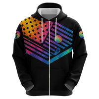 Colorful Golf Zip Hoodie Watercolor American Flag Female Golfer Silhouette in Rainbow Gradient - Wonder Print Shop