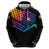Colorful Golf Zip Hoodie Watercolor American Flag Female Golfer Silhouette in Rainbow Gradient - Wonder Print Shop