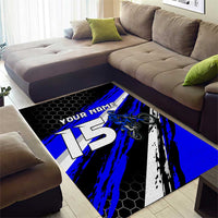 Custom Blue Motocross Area Rug with Dirt Bike Rider Graphic Design on Honeycomb Pattern - Wonder Print Shop