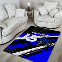 Custom Blue Motocross Area Rug with Dirt Bike Rider Graphic Design on Honeycomb Pattern - Wonder Print Shop