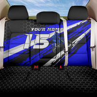 Custom Blue Motocross Back Car Seat Cover with Dirt Bike Rider Graphic Design on Honeycomb Pattern - Wonder Print Shop