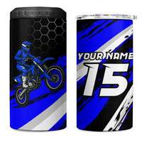 Custom Blue Motocross 4 in 1 Can Cooler Tumbler with Dirt Bike Rider Graphic Design on Honeycomb Pattern - Wonder Print Shop