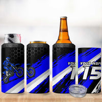 Custom Blue Motocross 4 in 1 Can Cooler Tumbler with Dirt Bike Rider Graphic Design on Honeycomb Pattern - Wonder Print Shop
