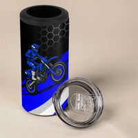 Custom Blue Motocross 4 in 1 Can Cooler Tumbler with Dirt Bike Rider Graphic Design on Honeycomb Pattern - Wonder Print Shop