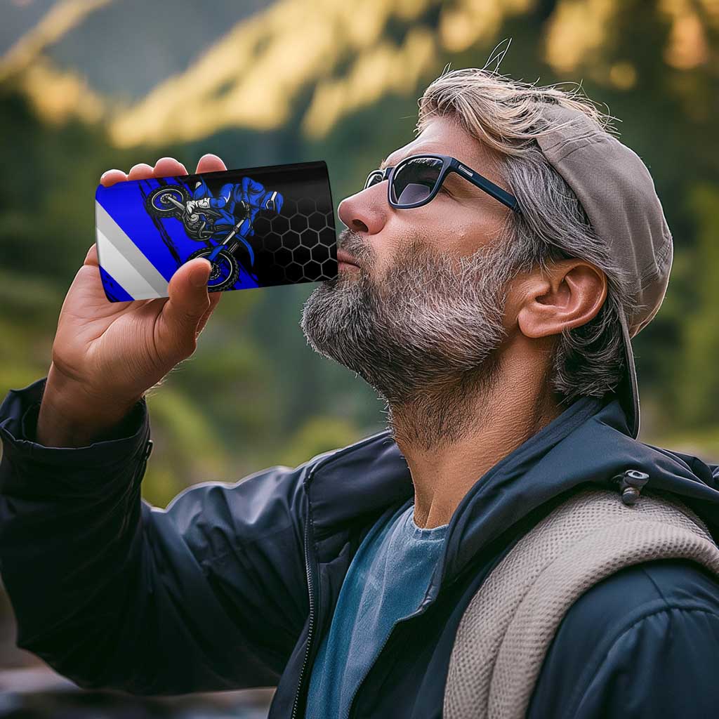 Custom Blue Motocross 4 in 1 Can Cooler Tumbler with Dirt Bike Rider Graphic Design on Honeycomb Pattern - Wonder Print Shop