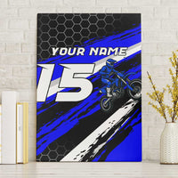 Custom Blue Motocross Canvas Wall Art with Dirt Bike Rider Graphic Design on Honeycomb Pattern - Wonder Print Shop
