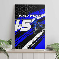 Custom Blue Motocross Canvas Wall Art with Dirt Bike Rider Graphic Design on Honeycomb Pattern - Wonder Print Shop