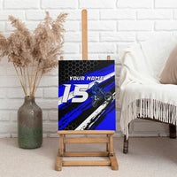 Custom Blue Motocross Canvas Wall Art with Dirt Bike Rider Graphic Design on Honeycomb Pattern - Wonder Print Shop