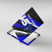 Custom Blue Motocross Canvas Wall Art with Dirt Bike Rider Graphic Design on Honeycomb Pattern - Wonder Print Shop