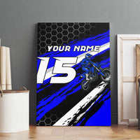 Custom Blue Motocross Canvas Wall Art with Dirt Bike Rider Graphic Design on Honeycomb Pattern - Wonder Print Shop