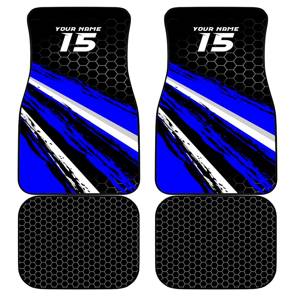 Custom Blue Motocross Car Mats with Dirt Bike Rider Graphic Design on Honeycomb Pattern - Wonder Print Shop
