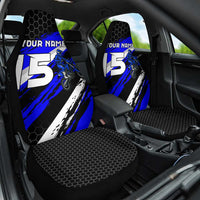 Custom Blue Motocross Car Seat Cover with Dirt Bike Rider Graphic Design on Honeycomb Pattern - Wonder Print Shop