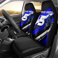 Custom Blue Motocross Car Seat Cover with Dirt Bike Rider Graphic Design on Honeycomb Pattern - Wonder Print Shop