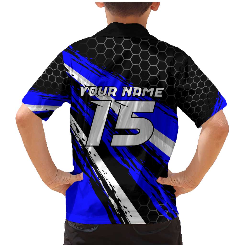 Custom Blue Motocross Family Matching Mermaid Dress and Hawaiian Shirt with Dirt Bike Rider Graphic Design on Honeycomb Pattern - Wonder Print Shop