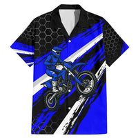 Custom Blue Motocross Family Matching Mermaid Dress and Hawaiian Shirt with Dirt Bike Rider Graphic Design on Honeycomb Pattern - Wonder Print Shop
