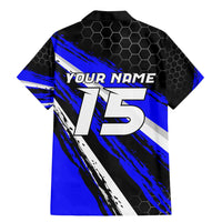 Custom Blue Motocross Family Matching Mermaid Dress and Hawaiian Shirt with Dirt Bike Rider Graphic Design on Honeycomb Pattern - Wonder Print Shop