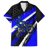 Custom Blue Motocross Family Matching Puletasi and Hawaiian Shirt with Dirt Bike Rider Graphic Design on Honeycomb Pattern - Wonder Print Shop
